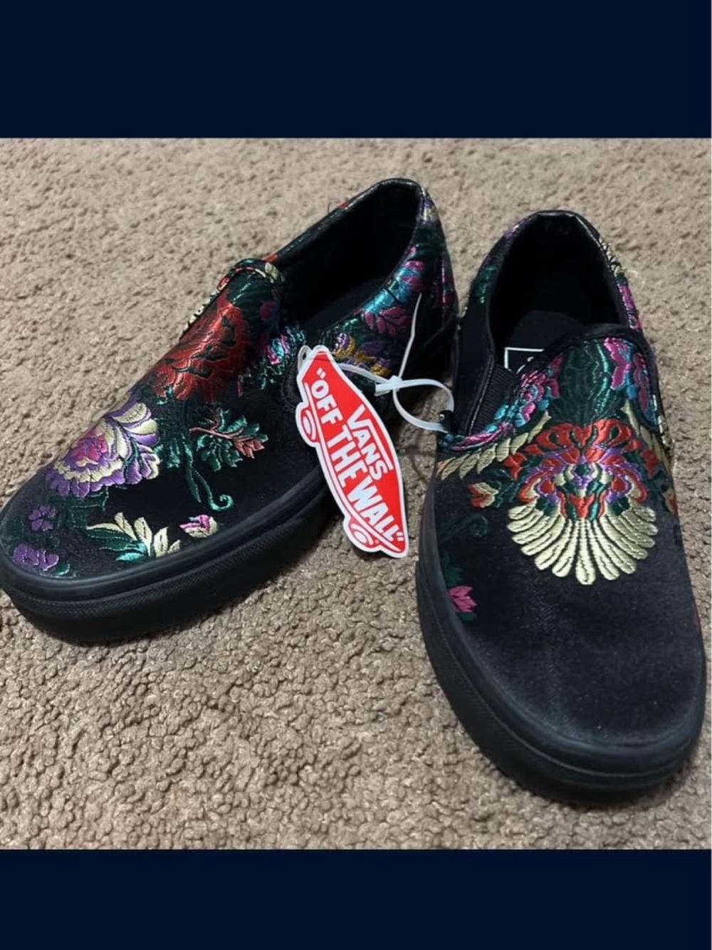 Vans Slip-On Floral Embroidered Women’s Sneakers - Black with Multicolor Flowers